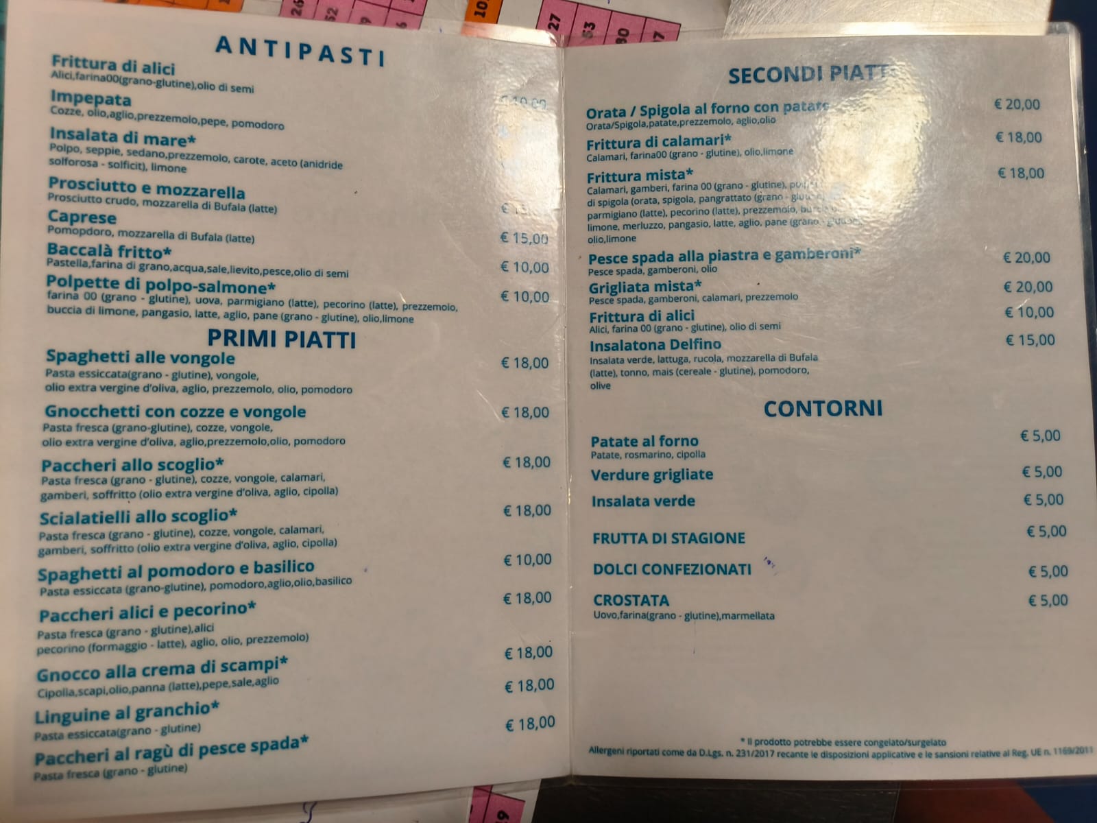 Menù aggiornato del ristorante Il Delfino
